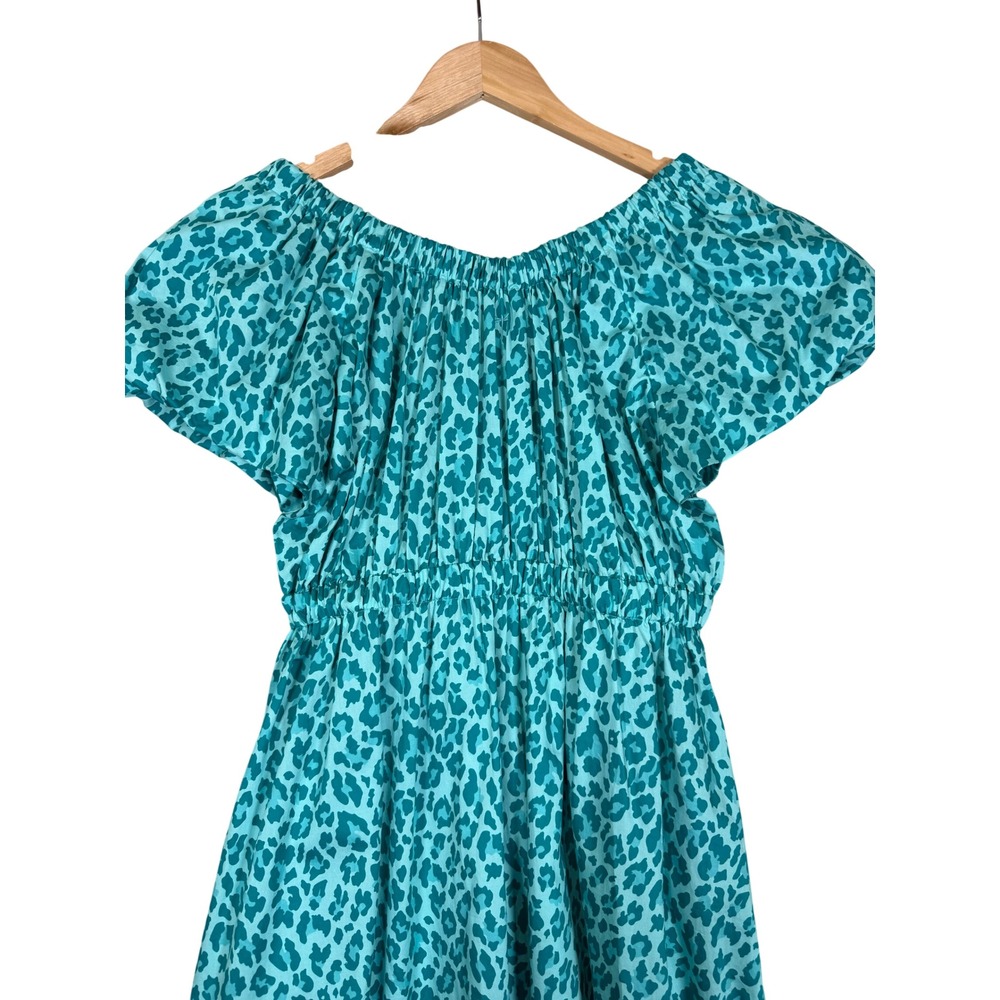 Tyler Boe Midi Dress Womens Small Blue Leopard Print Cotton Off The Shoulder - Picture 4 of 14